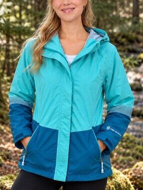 Free Country Athletix Teal Colorblock Hooded Rain Jacket